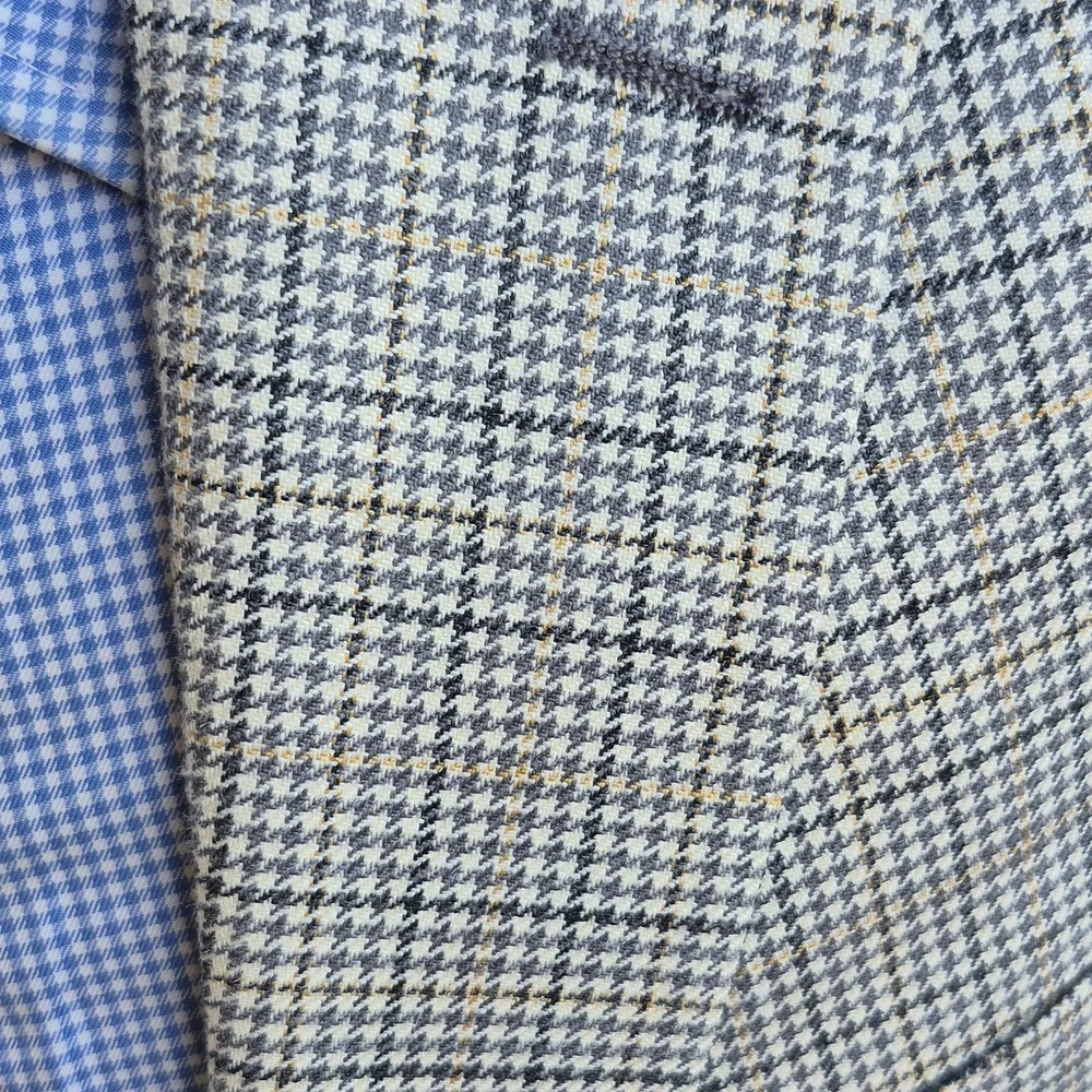 MICHAEL KORS Beige Grey Tan Plaid Wool Silk‎ Mens Sz 44 L Sport Coat Blazer
